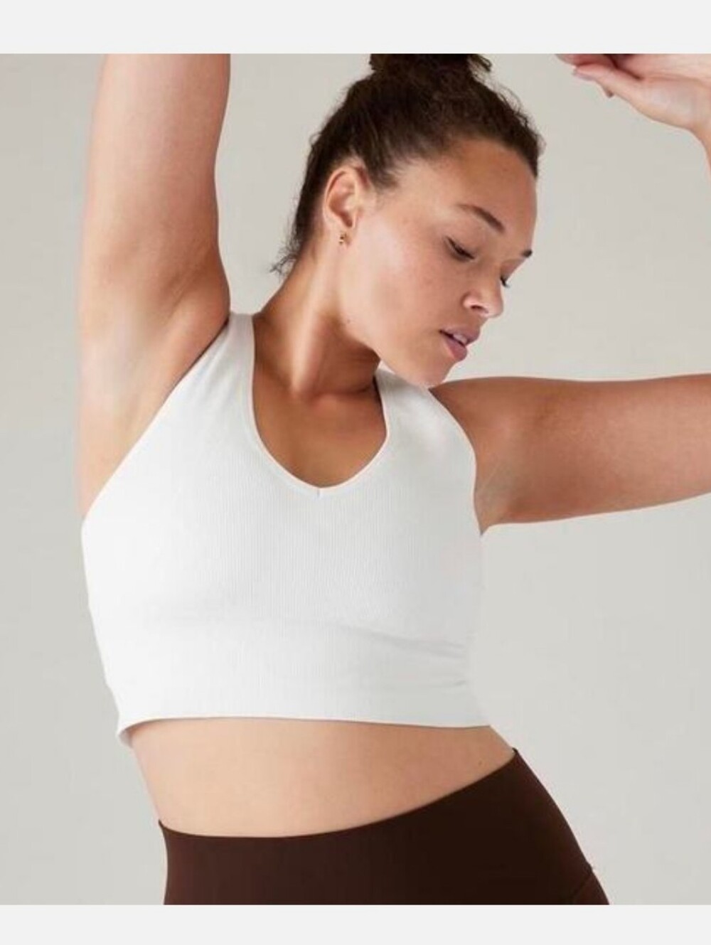 Athleta White Ribbed V-Neck Crop Top